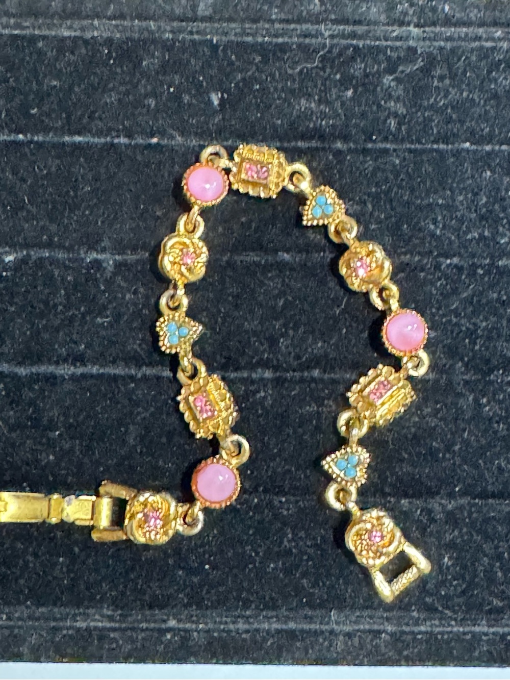Vintage ART Arthur Pepper Pink and Gold Station Link Bracelet for Women